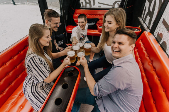 Beer with friends and pretty waitress